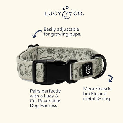 Lucy & Co. Dog Collar - Durable Lightweight Designer Collar for Pets - Adjustable Metal Safety Buckel. - Green Outdoor Plaid - Small