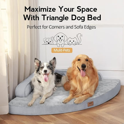 Orthopedic Dog Bed for Extra Large Dogs - XXL Egg-Crate Memory Foam Dog Beds with Removable Washable Cover, Waterproof Pet Beds with Non-Slip Bottom, Grey