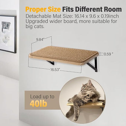 2Pack Wooden Cat Wall Shelves with Sisal Mat,16x9.8 Inch Cat Wall Step and Bed for Sleeping,Scratching and Playing.