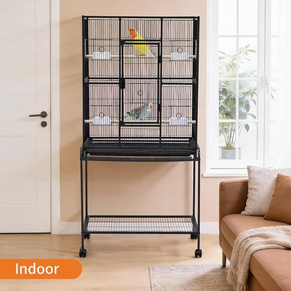 GarveeHome 62.6" H Large Bird Cage, Bird Cage with Rolling Storage Stands, Feed Bowls, Wide Tall Parrot Cage for Parakeets, Conures, Cockatiel, Cockatoo
