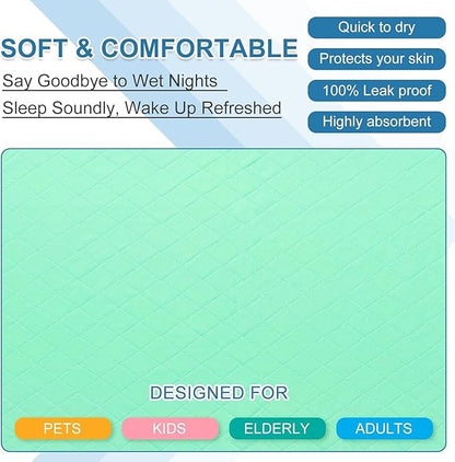 OUTCREATOR® Washable Bed Pads 34" x 36" (Pack of 4), Incontinence Mattress Protector, Anti-Slip Waterproof Underpads for Adults Kids Elderly Pets, Absorbency & Reusable Bedwetting Pads (Solid Green)