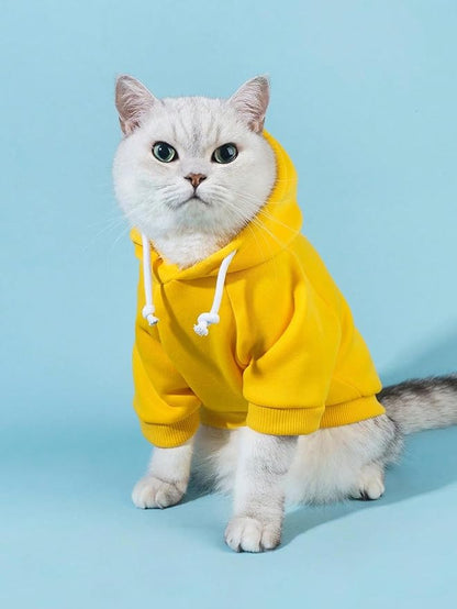 QWINEE Basic Dog Hoodie Sweatshirt Puppy Sweater Warm Cat Costumes Pet Clothes for Chihuahua Puppy Kitten Small Medium Dogs Yellow Medium