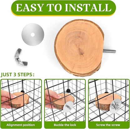 4PCS Natural Wood Round Bird Perch Platform for Cage - Parrot Perch Stand for Conures, Cockatiels, Budgies, Lovebirds, Parrotlets, Small Bird Cage Accessories