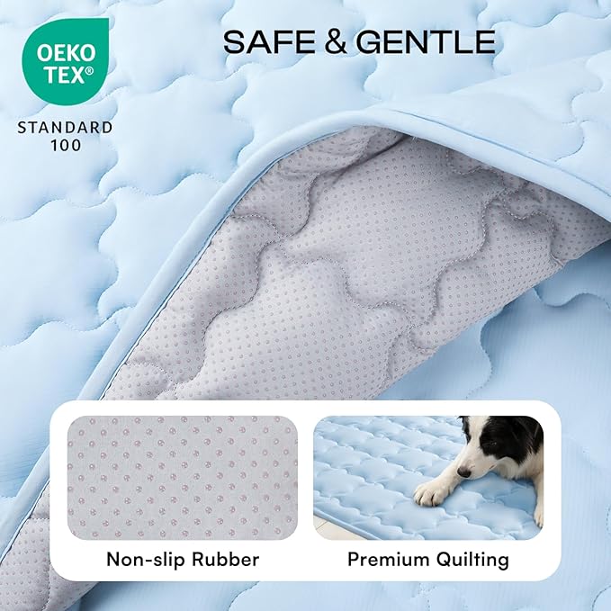 Luciphia Premium Dog Cooling Mat Non-Slip Q-MAX>0.5 Self-Cooling Pad for Large Pet Indoor Portable Kennel Puppy Bed for Couch Summer Crate Pad for Dog Washable Light Blue 40x60 inches