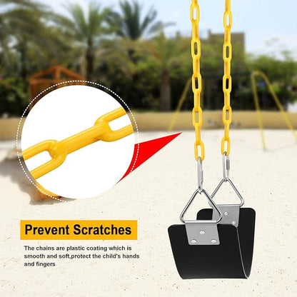 AGPTEK Swing Set, Seat with 66 Inch Anti-Rust Chains Thermoplastic Coated, Support 250lb, Cushion Accessories Replacement with Snap Hooks for Outdoors, Playground, Jungle & Gym - Black
