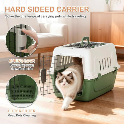MoNiBloom 22-Inch Dog Crate Plastic 2-Door Top Loading Cat Carrier, Hard-Sided Dog Travel Carrier for Small Dogs and Cats, Ventilation and Security Lock Design for Pets up to 22 lbs (Green)