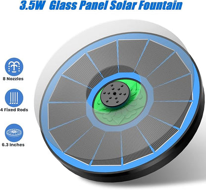 Yzert Solar Fountain Full Glass Panel No Battery, 3.5W Solar Bird Bath Fountains with 4 Fixed Rods & 7 Nozzles, Solar Fountain Pump for Bird Bath, Garden, Pond, Pool, Patio,Hummingbird