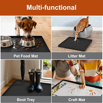 Extra Thick Silicone Mat Waterproof with Raised Edge 22" x 19", Under Sink Mat for Kitchen & Bathroom, Kitchen Cabinet Liner, Multi-Purpose for Storage & Protection, Black