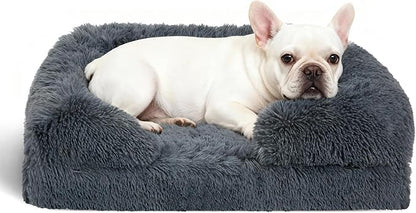 Orthopedic Dog Bed for Medium Dogs of Comfortable Memory Foam Pet Bed with Sides,Fluffy Dog Couch Sofa Bed with Anti-Slip Bottom Dark Grey M