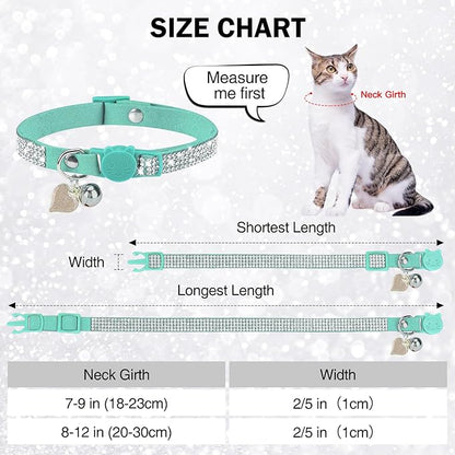 Rhinestone Cat Collar Breakaway with Bell, Diamond Cat Collar with Safety Buckle Quick Release for Girl Boy Small Kitten Pets Puppy,Cute Soft Female Male Cat Collars, Color Pink 7-9"