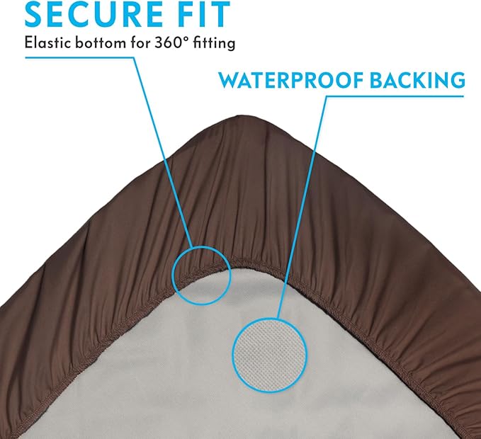 Paw Inspired Waterproof Fitted Cover for Dog Bed | Washable Bed Protector for Dog Mattress | Removable Replacement Cover for Small Pet Bed (Dark Brown, 30 x 20 x 5 Inch)