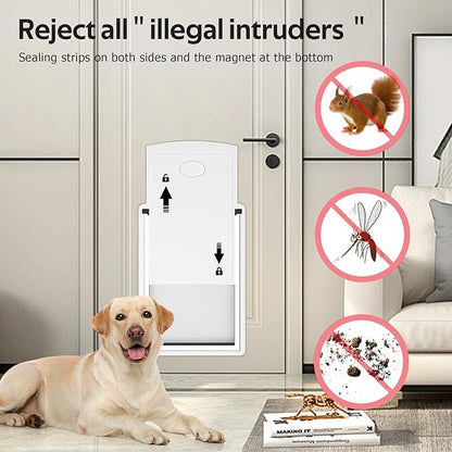 [MAVRICTECH] Cat Door for Door - Cat Door for Exterior & Interior Doors, Steel Frame, Magnetic Double Flaps, 2 Sliding Locks, Weather-Resistant, Fits Cats Up to 15LBS, White