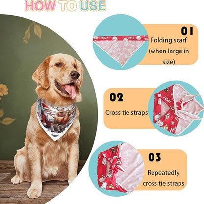 Christmas Dog Bandanas,Reflective Dog Bandana for Night Safety,Adjustable Santa Claus Dog Scarf Triangle Boy and Girl Pet Scarves for Medium Dogs,White,M
