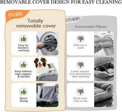 Comfort Expression Orthopedic Dog Bed for Medium Dogs 28x19 Inch, Waterproof Supportive Egg Crate Foam Medium Pet Bed with Removable Bolsters, Dog Couch with Washable Cover & Non-Slip Bottom, Brown