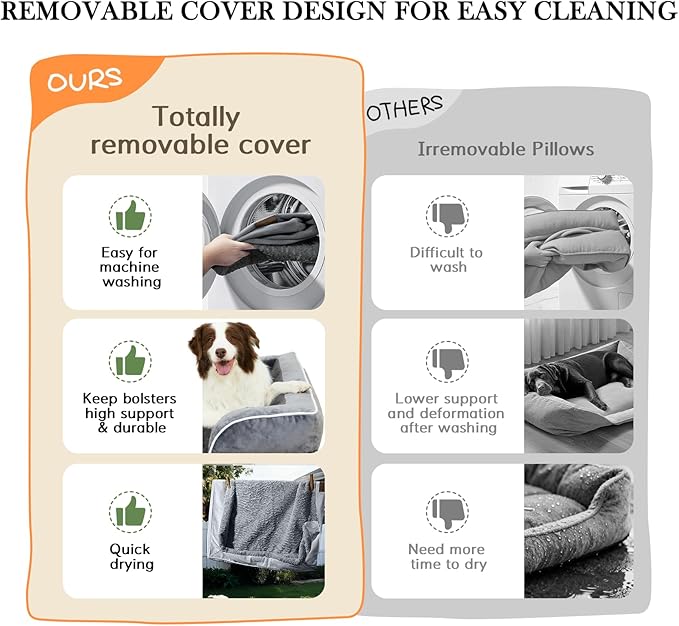 Comfort Expression Orthopedic Dog Bed for Extra Large Dogs 42x30 Inch, Waterproof Supportive Egg Crate Foam XL Pet Bed with Removable Bolsters, Dog Couch with Washable Cover & Non-Slip Bottom, Caramel