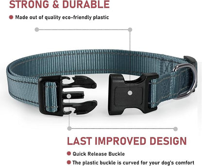 Reflective Dog Collar with Buckle Adjustable Safety Nylon Collars for Small Medium Large Dogs, Grey M