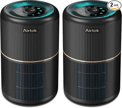 AIRTOK 2 Pack Air Purifier for Home Bedroom, Office Desktop Air Cleaners with 12pcs Fragrance Sponge, H13 HEPA Filter, 4 Stage Filtration up to 376 sqft Black Available for California