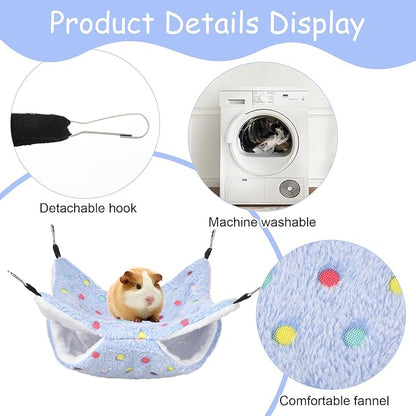 4 Pack Small Animal Hammock, 11.4x11.4 Inch Guinea Pig Rat Ferret Hanging Bed with Metal Hooks, Fleece Cage Accessories for Chinchilla Sugar Glider, 4 Colors