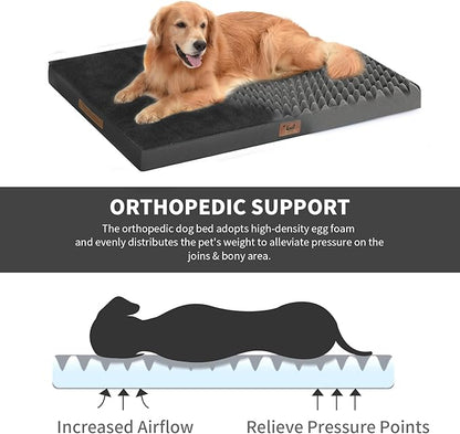 Plush Orthopedic Dog Bed for Medium Dogs & Puppies, Waterproof Dog Beds 29x18 Inch with Removable Washable Cover, Egg Crate Foam Flat Pet Mat, Black