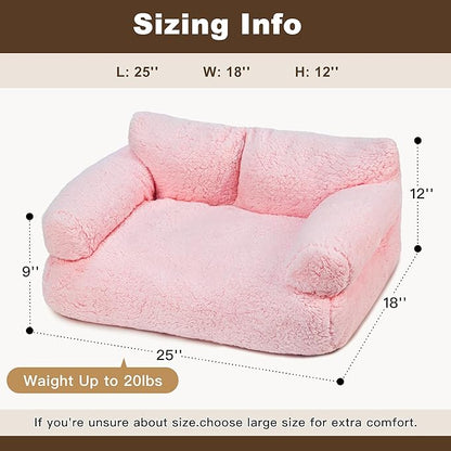 Large Cat Beds for Indoor Cats, Dog Couch Bed, Cute Cat Couch Sofas for Less 20lbs Kitten Puppy, Small Dog Sofas & Chairs with Removable Washable Cover, Soft Warm Pet Furniture, Light Pink