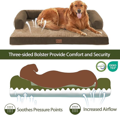Orthopedic Dog Beds for Extra Large Dogs, Waterproof Egg Crate Foam XL Dog Bed with Sides 45x35Inch, Big Dogs Couch Beds with Removable Washable Cover and Nonskid Bottom, Brown