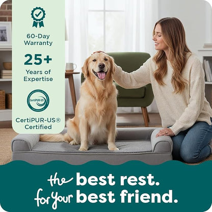 Furhaven Orthopedic Dog Bed for Large/Medium Dogs w/ Removable Bolsters & Washable Cover, For Dogs Up to 55 lbs - Faux Fur & Velvet Sofa - Dark Sage, Large