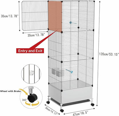 Extra Large Bird Cage, Black Parakeet Cages with Rolling Stand & Wheels, Wide Birdcage for Parrots Cockatiels Conure Budgie Canary Finch Lovebird