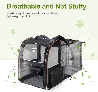 Lekebobor Large Cat Backpack Carrier Expandable Pet Carrier Backpack for Small Dogs Medium Cats Fit Up to 18 Lbs, Dog Backpack Carrier, Foldable Puppy Backpack Carrier for Travel, Black