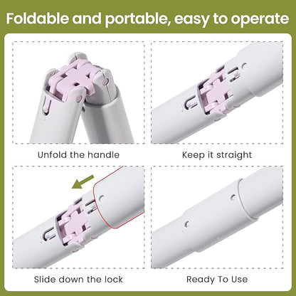Dog Pooper Scooper Portable with Bag Attachment, One Handed Foldable Design, Includes 120 Waste Bags and Dispenser, 19 Inch Handle for Grass Yard Gravel Cleanup (Purple)