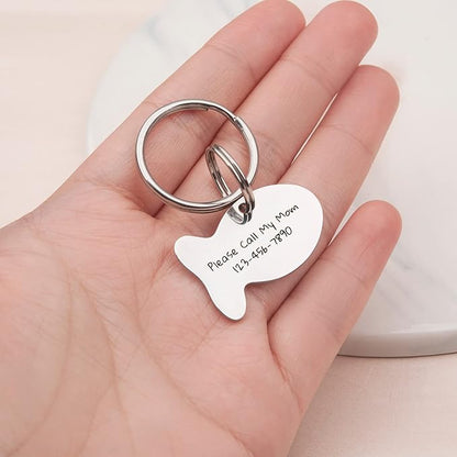 Anavia Small Size Dog Cat ID Tags, Small/XS Personalized Color Plated Stainless Steel Puppy Kitten Name Tags, Customized Engraved Nameplate Pet Collar Tag (Gold, Fish)