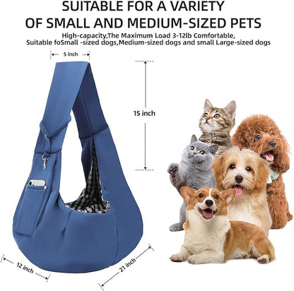 Dog Carrier Sling - Reversible Puppy Carrier Purse with Storage Pocket, Hand-Free Dog Sling Carrier for Carry Small Dogs and Cats, Travel Safety Harness, Dog and Cat Harness(Blue)