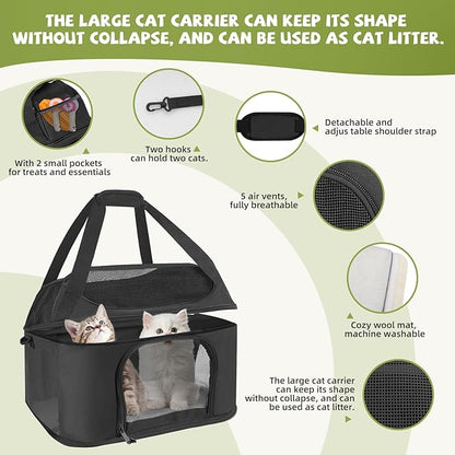Premium Cat Carrier for Pets Up to 20 Lbs, Cat Travel Bag Soft-Sided Backpack Pet Carriers with Padded Shoulder Strap, Dog Carrier for Small Dogs Puppy Carry Airline Approved, Black