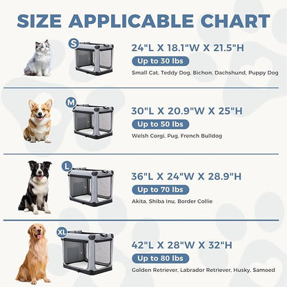 DUMOS Dog Crate 24 Inch Travel Cat Pet Carrier for Small Dog, Portable Foldable Soft Pet Airline Approved Crate with Storage Bag & Washable Pad for Indoor Outdoor Dog Kennel Carrier (S-30lbs, Grey)