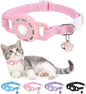 Airtag Cat Collar Breakaway, Stretchy Cat Tracker Collar with Apple Air Tag Holder for Boy Girl Cats, Elastic GPS Tracking Collars for Kittens and Puppies, Adjustable 9"-12" Pink