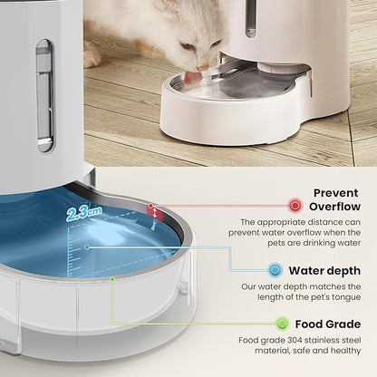 CZPET Automatic 4L Filter Dog and Cat Water Dispenser with Stainless Steel Bowl Gravity Waterer,Large Capacity and Drinking Area Noise-Free for Pets(White)