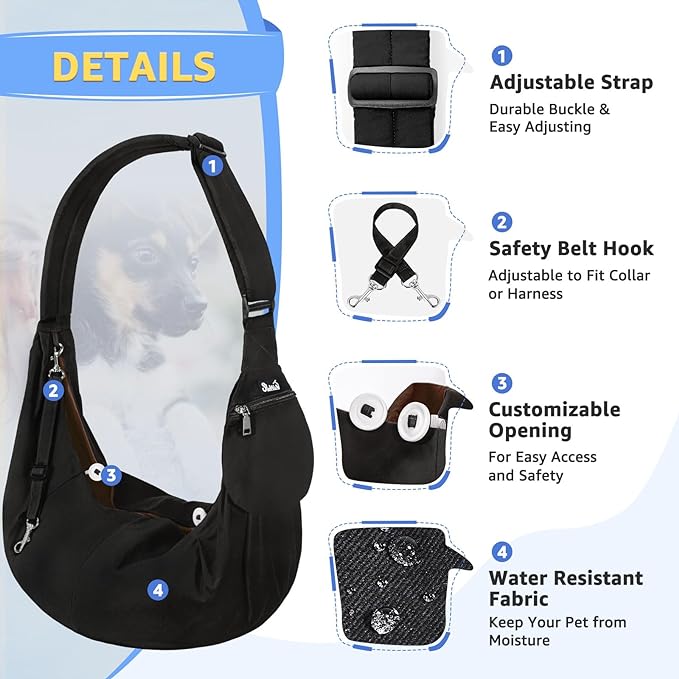 SlowTon Dog Carrier Sling - Thick Padded Shoulder Strap Adjustable Dog Carriers for Small Dogs, Puppy Carrier Purse for Pet Cat with Front Zipper Pocket Safety Belt Machine Washable (BN, XS)