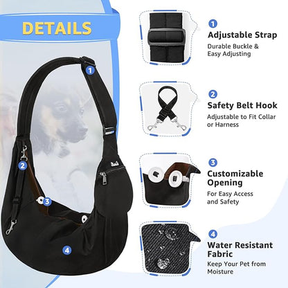 SlowTon Dog Carrier Sling - Thick Padded Shoulder Strap Adjustable Dog Carriers for Small Dogs, Puppy Carrier Purse for Pet Cat with Front Zipper Pocket Safety Belt Machine Washable (BN, XS)