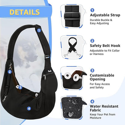 SlowTon Dog Carrier Sling - Thick Padded Shoulder Strap Adjustable Dog Carriers for Small Dogs, Puppy Carrier Purse for Pet Cat with Front Zipper Pocket Safety Belt Machine Washable (BN, S)