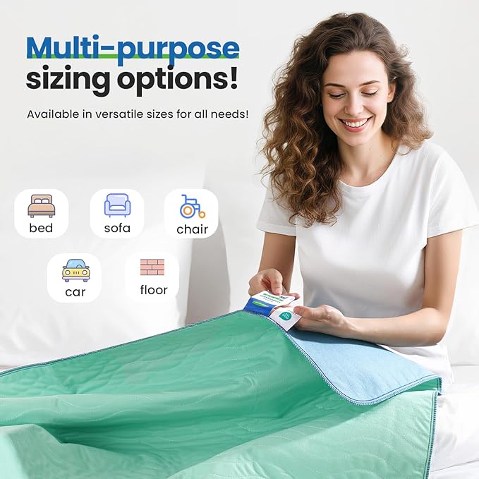 Noovirum® Washable Underpads 34"x36" (Pack of 2) -Reusable Incontinence Pads for Kids, Adults, Elderly, Pets - Waterproof Protective Pad for Bed, Sofa, Furniture, Floor- Reusable Mattress Protector