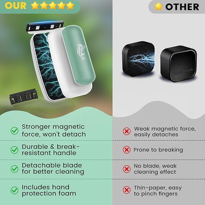 AQQA Aquarium Magnet Glass Cleaner - Enhanced Magnetic Fish Tank Cleaner with 2 Types of Blades, Self-Floating Aquarium Glass Scrubber Algae Scrapers for up to 0.63" Thick Glass/Acrylic Aquariums (L)