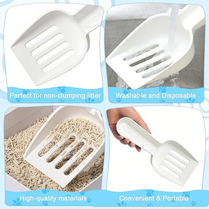 Bokon 6 Pack Disposable Cat Litter Scoop with Wide Slats Plastic Travel Kitty Poop Scooper for Cat Rescue Center Temporary Use When Traveling with Pets(White)