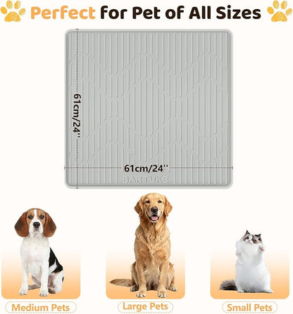 Silicone Cat & Dog Food Mat, 24" x 24" Large Pet Feeding Mat for Cats and Dogs Bowl, Pet Placemat for Food and Water with Raised Edge, Waterproof, Leakproof (Grey)