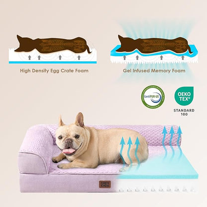 EHEYCIGA Memory Foam Dog Bed Large Size Dogs, Orthopedic Dog Bed Large with Washable Removable Cover, Waterproof Pet Sofa Couch with Nonskid Bottom, 36x27x6, Lilac