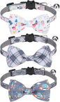Breakaway Cat Collar with Removable Bow Tie and Bell, Cute Multi-Style Patterns, 3 Pack Safety Buckle Kitten Collars, Adjustable Pet Collar for Boy Cats Puppy (Gray)