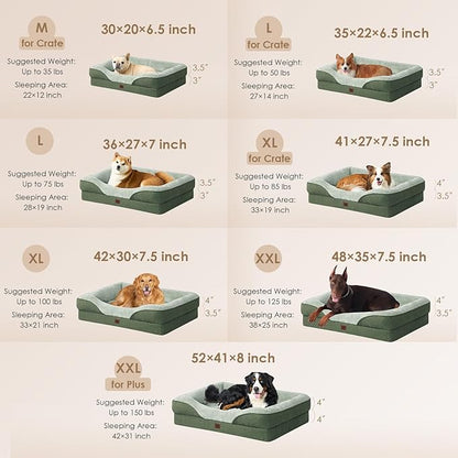 EHEYCIGA Orthopedic XL Dog Bed for Large Sized Dog, 42x30x7.5 Inch Extra Large Memory Foam Dog Couch Bed with Sides, Waterproof Liner & Washable Removable Cover, Green
