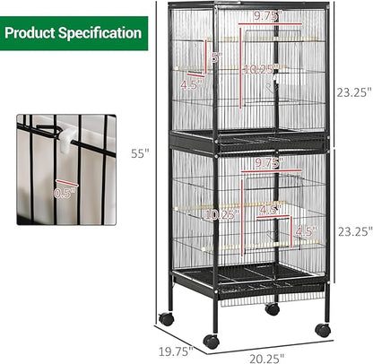 GarveeHome Small Bird Cage with Wheels, Parakeet Cage, Bird Carrier for Parakeets, Canaries, Lovebirds, Small Quaker, Cockatiels, Budgie, Green Cheek (55in)