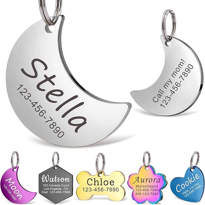 Anavia Personalized Pet ID Tags, Stainless Steel Glossy Laser Engraved Dog Cat Collar Name Tags, Multiple Colors Shapes Sizes (Moon, Regular)