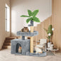 31.5in Multi-Level Cat Tower with Sisal Scratching Posts, Hidden Cave & Perch Platform, Large Cat Condo for 1-3 Cats, Eco-Friendly Pet Furniture with Realistic Leaves, Grey