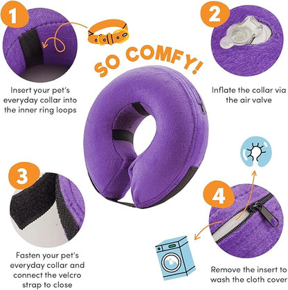 BENCMATE Inflatable Dog Cone Collar Alternative, Soft Dog Cone for Small Medium Large Dogs and Cats, Neck Recovery ECollar Donut Collar After Surgery (XLarge, Purple)