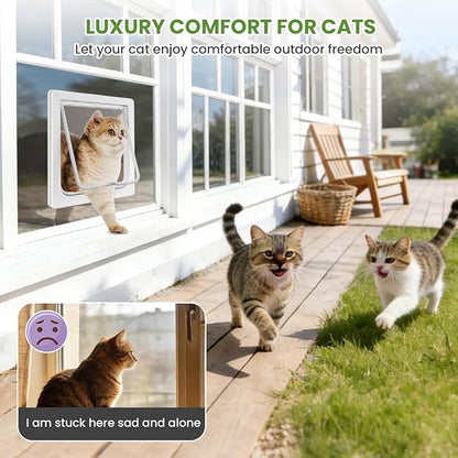 Cat Door for Window, 4 Locking Modes for Safety Cat Window Door, Fits 14"-28" Width Window, Durable Weatherproof design Cat Door, Magnetic Closure, Wider View, Pet Door With Safe & Comfortable for Cat